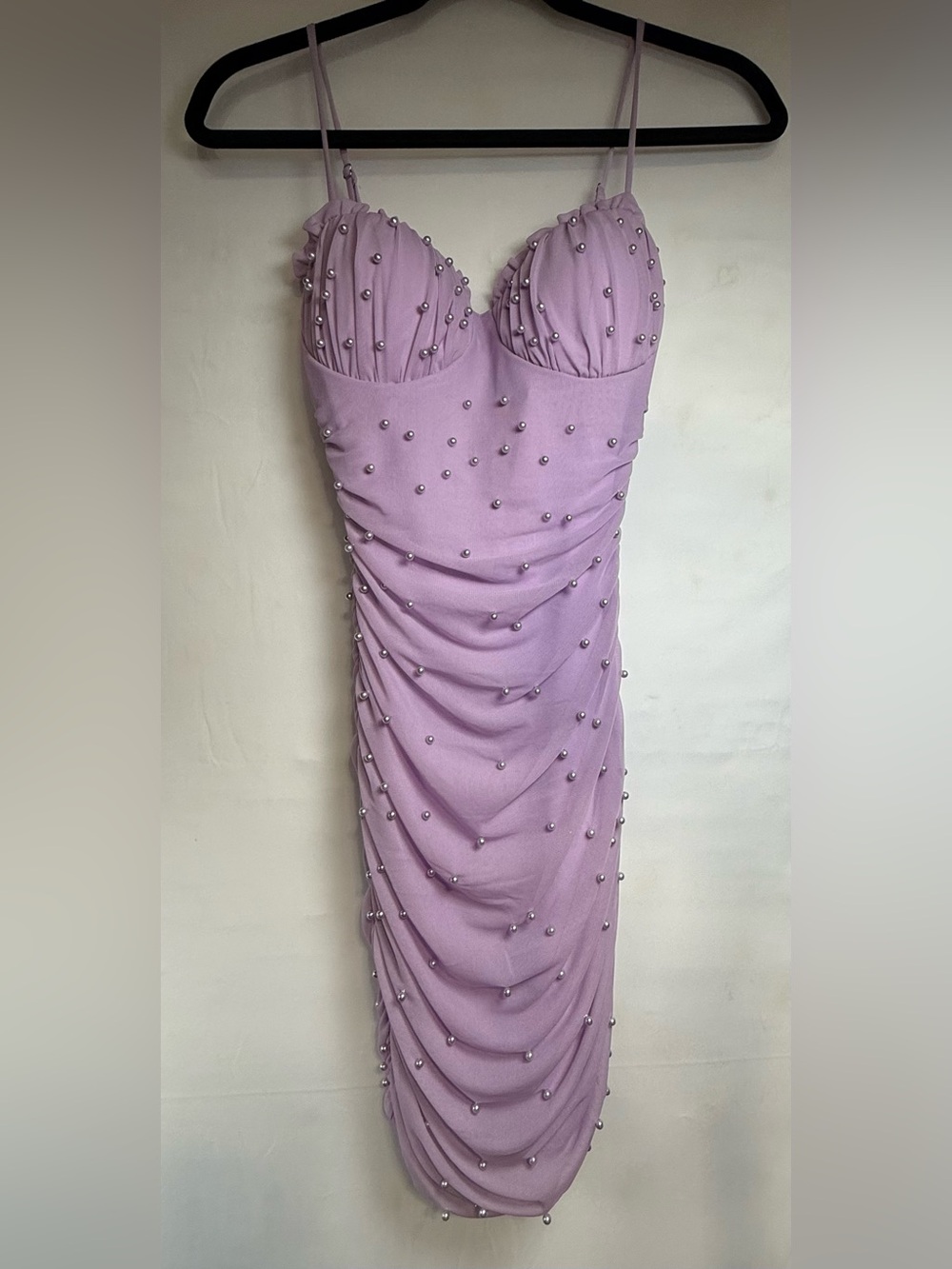 Windsor Lilac Pearl-Embellished Spaghetti Strap Mini Dress